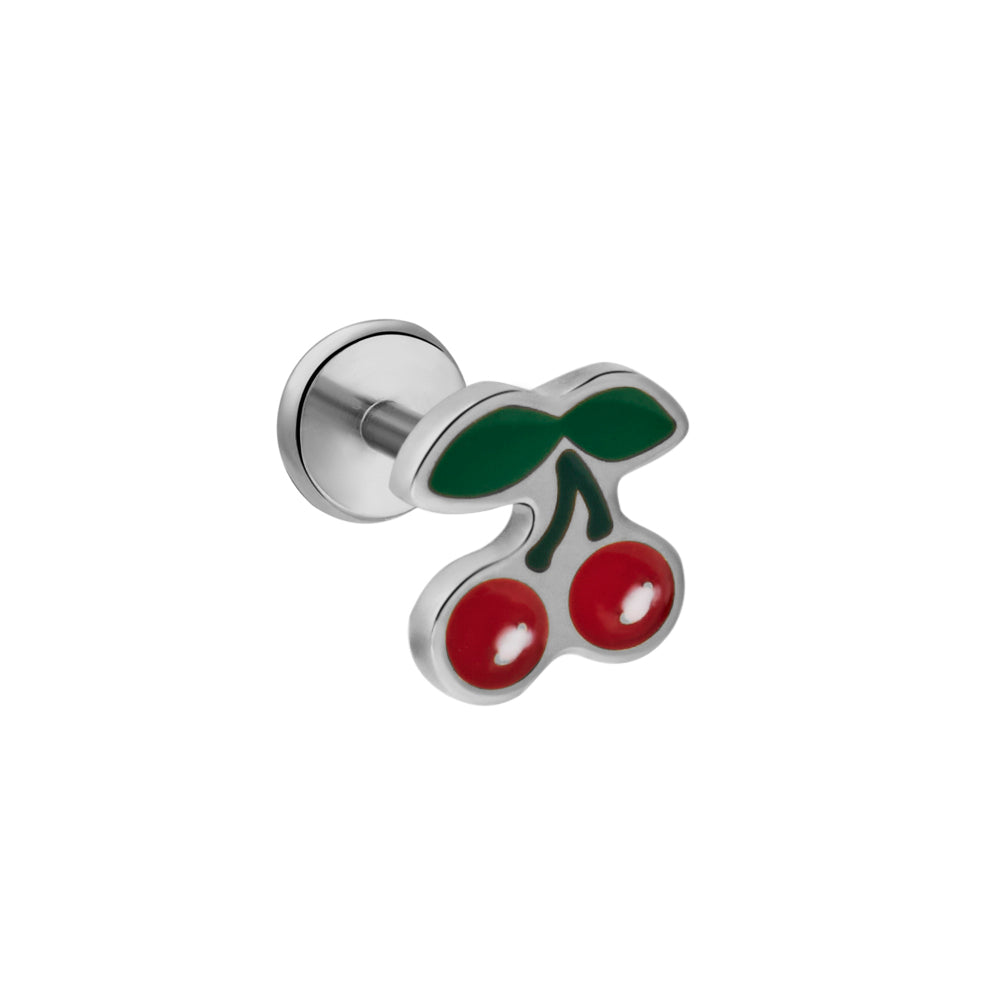 Double Cherry Enamel Flat Back Stud