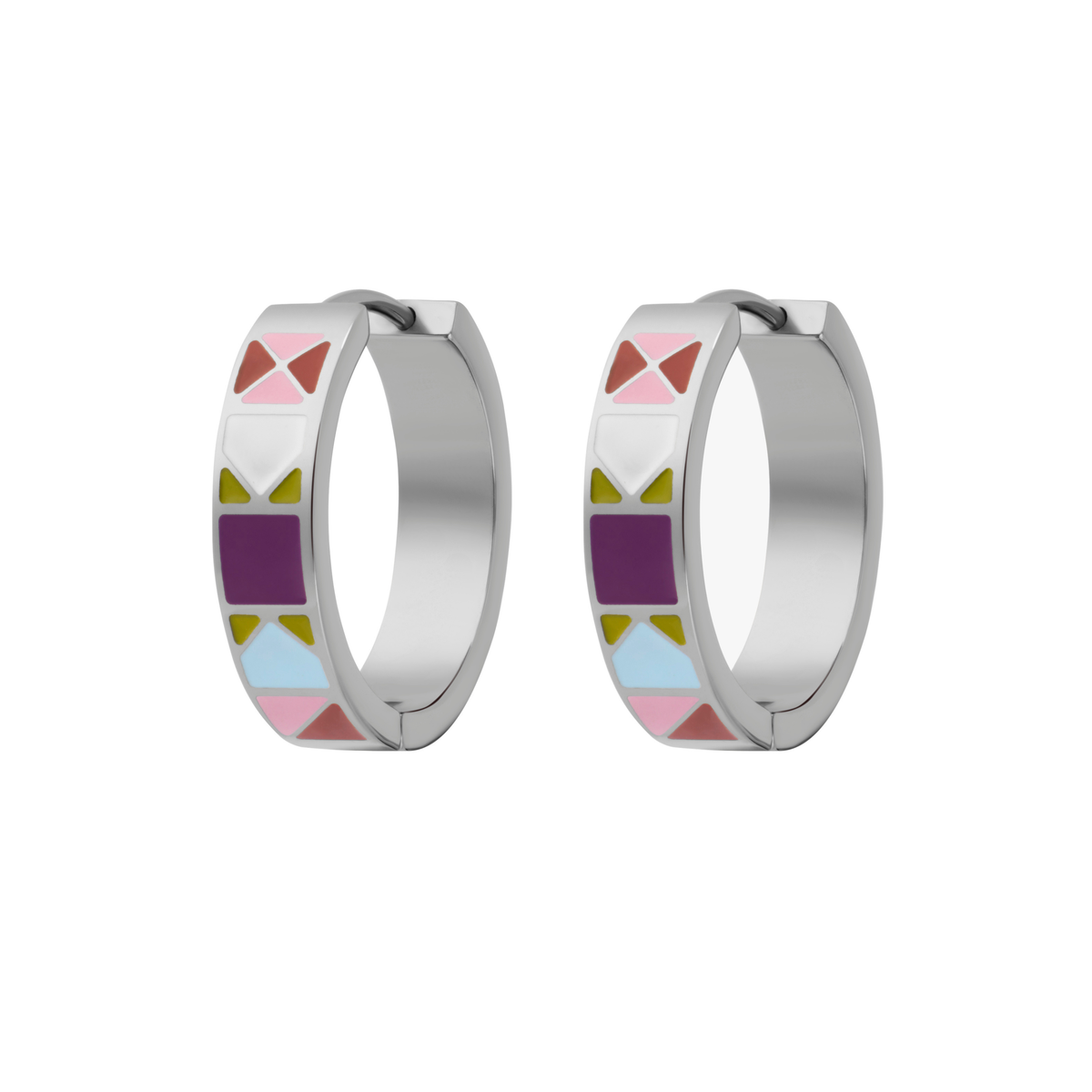 Patchwork Titanium Enamel Hoops