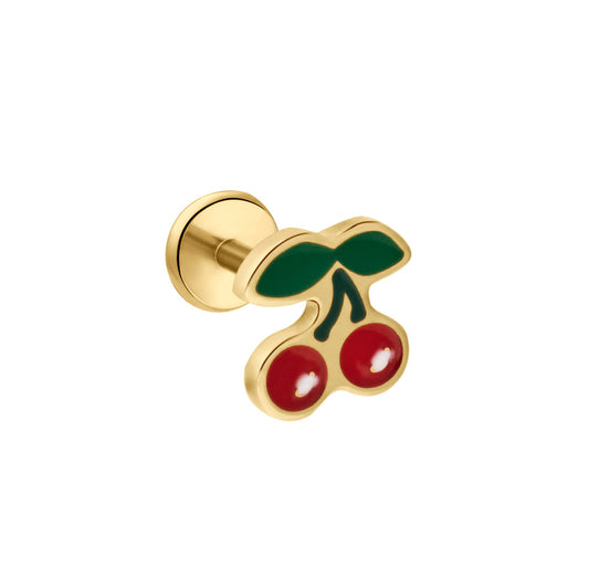 Double Cherry Enamel Flat Back Stud