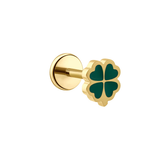 Clover Enamel Flat Back Stud - Green