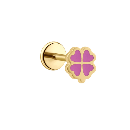 Clover Enamel Flat Back Stud - Pink