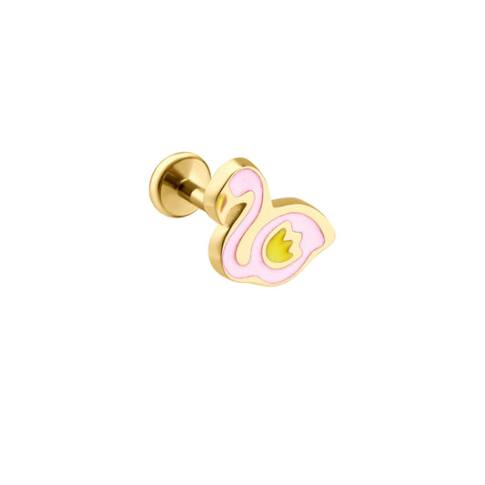 Flamingo Enamel Flat Back Stud