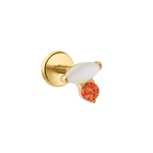 Fortune Teller Flat Back Stud - Moonstone and Orange