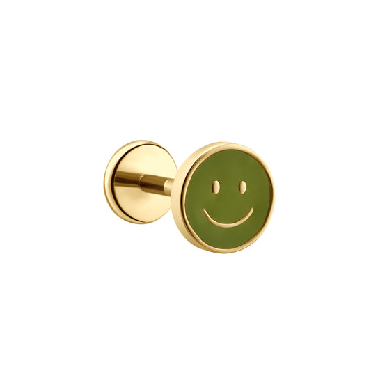 Smiley Face Enamel Flat Back Stud - Green
