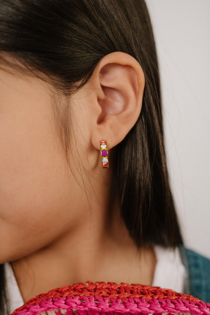 Patchwork Titanium Enamel Hoops