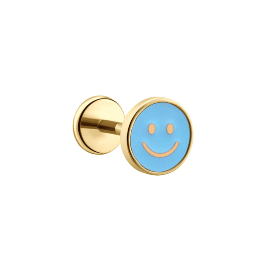 Smiley Face Enamel Flat Back Stud - Light Blue