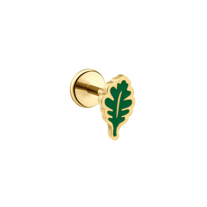 Oak Leaf Enamel Flat Back Stud