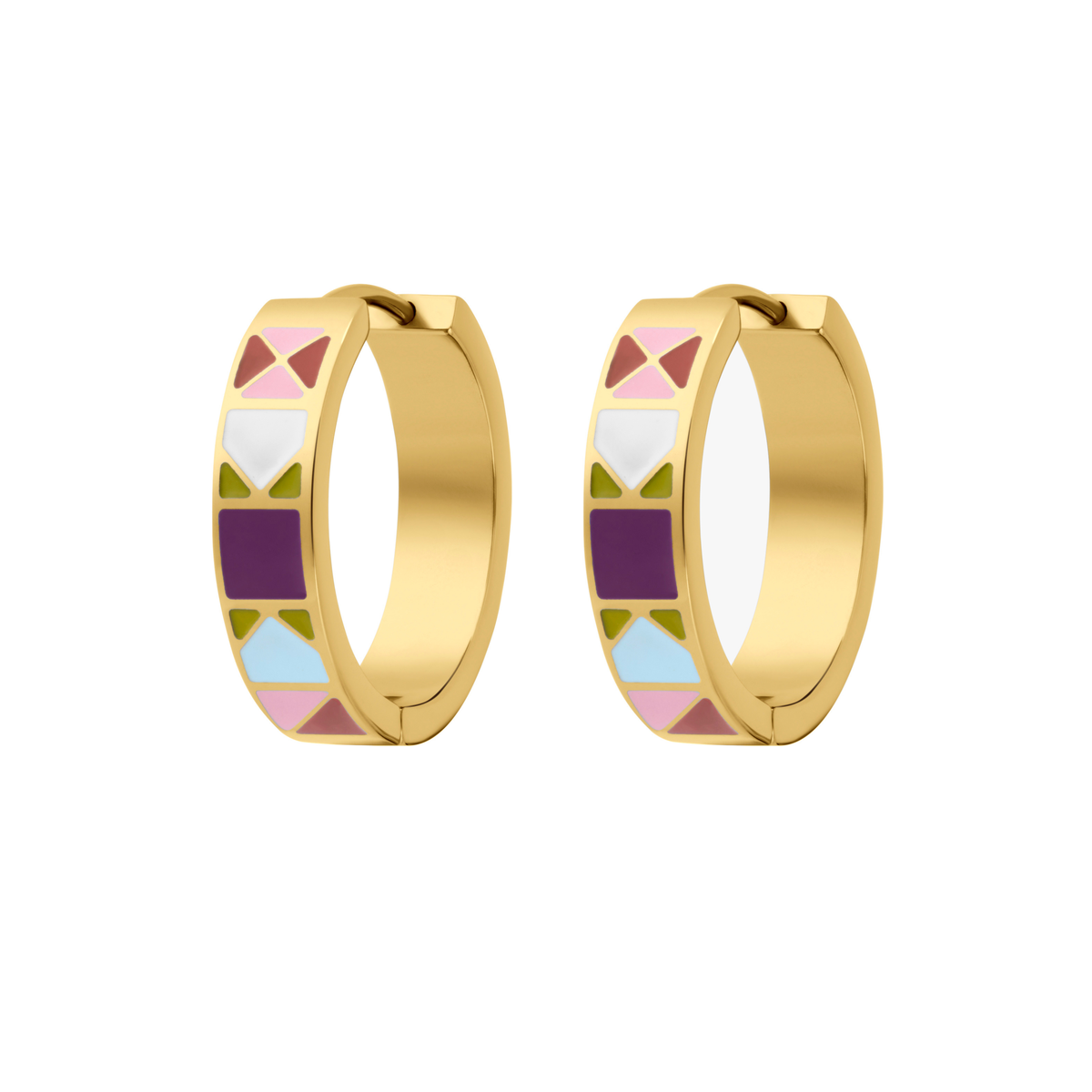 Patchwork Titanium Enamel Hoops