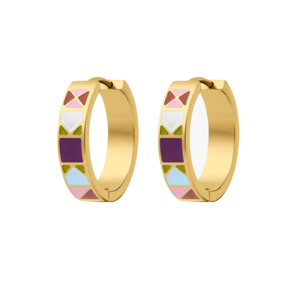 Patchwork Titanium Enamel Hoops