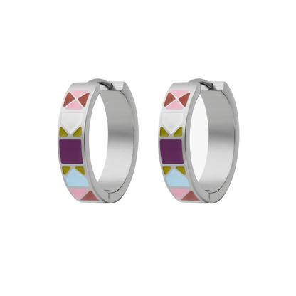 Patchwork Titanium Enamel Hoops